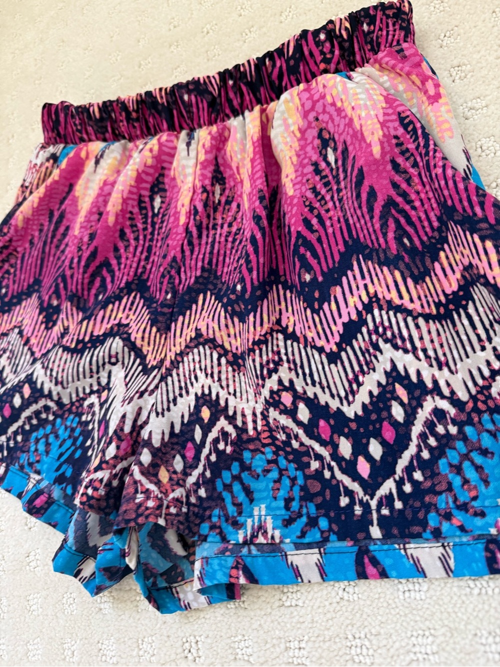 Vici Elastic Waist Printed Shorts in Pink and Blue